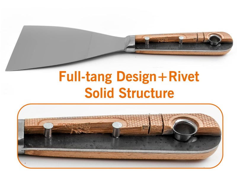 ROLLINGDOG 4PC Putty Knife Scrapers - Stainless Steel Spackle Knife Set with Laser Engraved Wood Handle for Scrapering,Drywall Repairs and Spreading(1",2",3",4") - Image 4